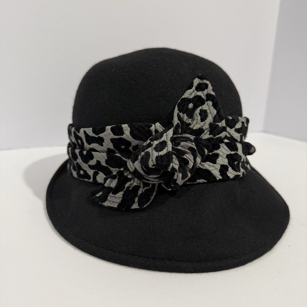 Callanan Cloche Bucket Bowler Hat Black 100% Wool Bow Bohemian City One Size - Picture 4 of 16
